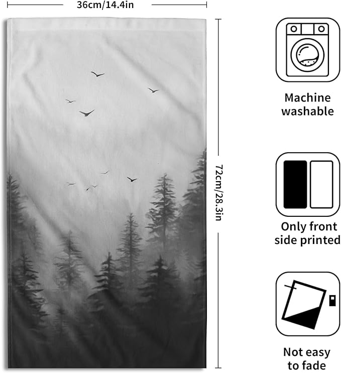 Giwawa Black Misty Forest Hand Towels Set of 2 Mountain Woodland Soft Absorbent Face Bath Towel Dish Towel Bathroom Kitchen Towel Decor Gift
