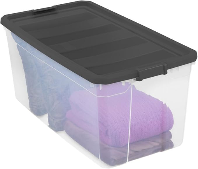 Sterilite Modular Stacker Box with Latching Lid, 200 Quart, 3-Pack | Clear Plastic Storage Bins - Stackable Organizing Container Boxes for Closet, Bathroom, and Office