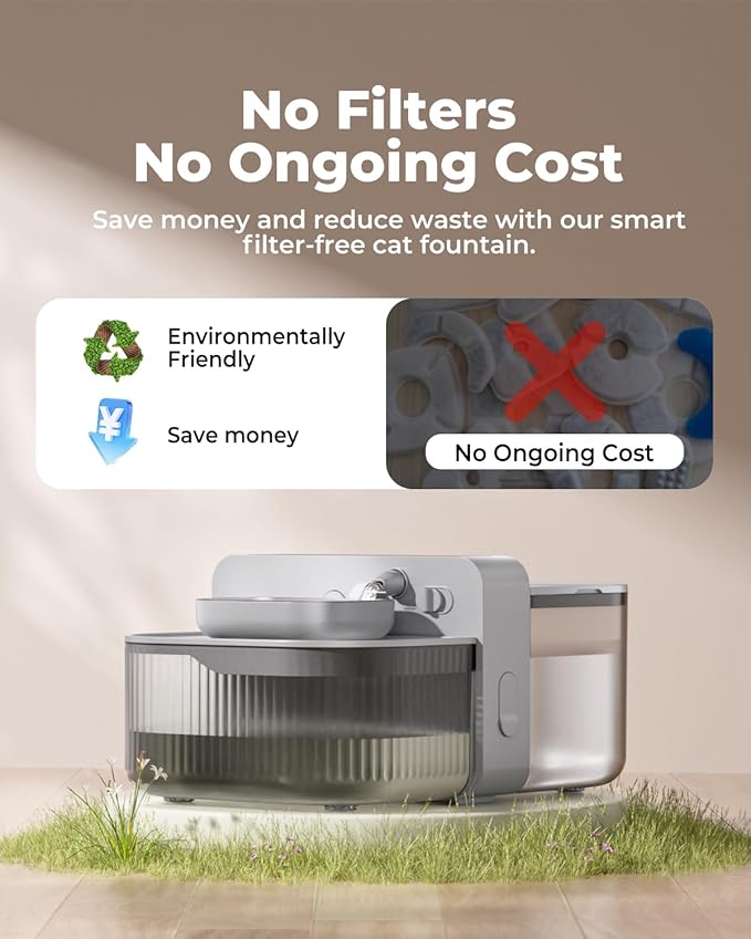Invengo No-Filter Wireless Cat Water Fountain, 3.5L Stainless Steel Pet Fountain for Cats & Dogs – Wastewater Separation, Auto Refill, Ultra-Quiet 3000mAh Battery, Indoor Smart Water Dispenser