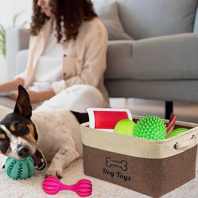 Custom Dog Toys Storage Basket Collapsible Fabric Dog Toy Box and Storage Bin with Handles Organizer for Pet Food, Toys, Clothes, 15" x 9.8" x 9"