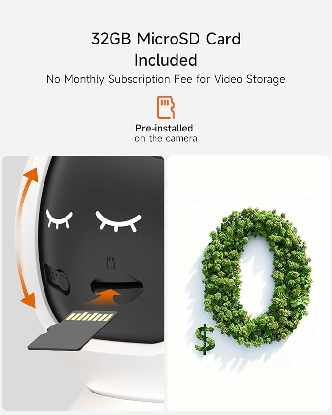 4MP Camera for Home Security, Free 32GB SD Card, Non-Subscription AI Human/Pet/Crying Detection, 2.5K Dog Cat Pet Camera with Phone APP, 360° Coverage, 2-Way Talk, IR Night Vision, 2.4G WiFi