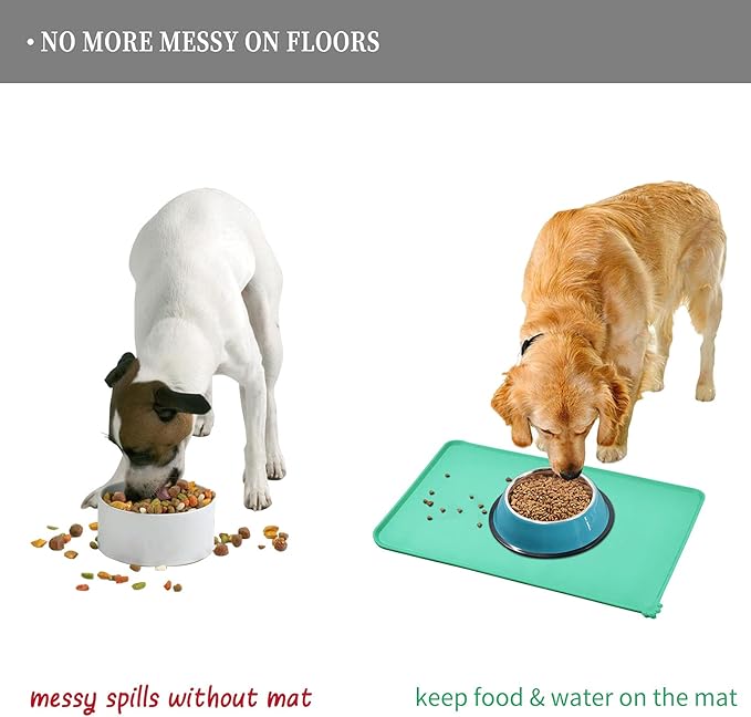 Reopet Waterproof Pet Feeding Mat, Non-Slip Silicone Placemats for Dog Cat Food and Water Bowl, High Raised Edges to Prevent Spills and Protect Floors