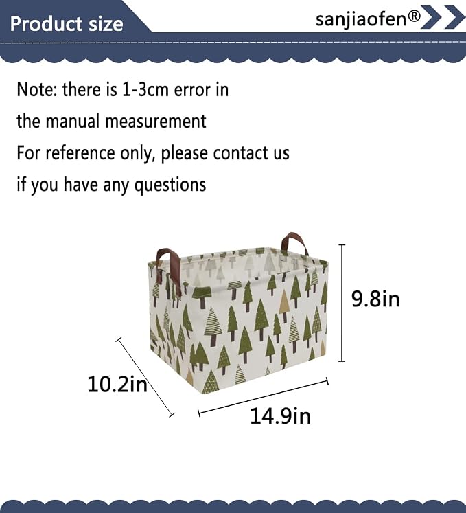 Rectangular Canvas Storage Bins,Waterproof Storage Basket,Collapsible Tree Organizer Bin with Handles for Clothes Storage,Book Bag (Tree)