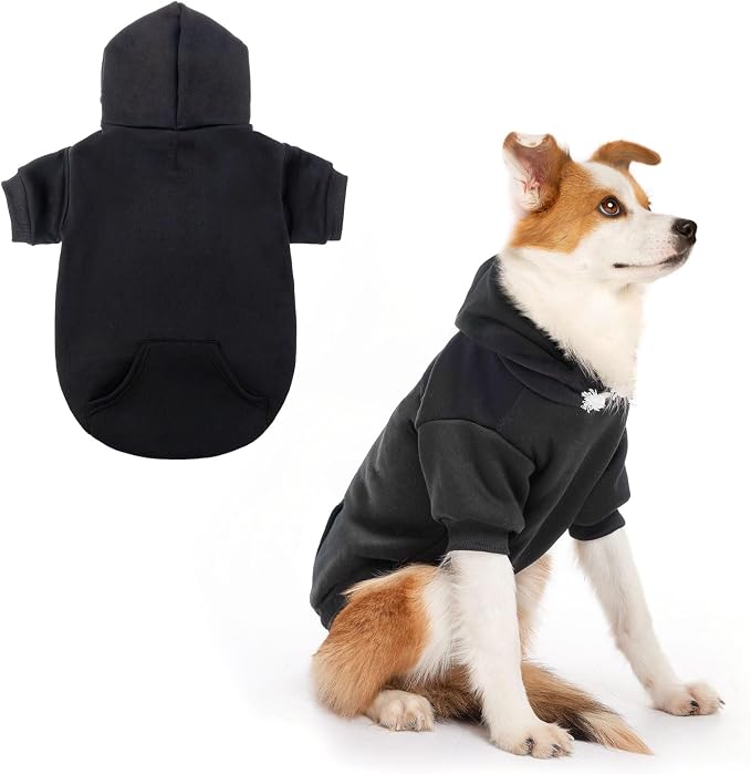 SCENEREAL Dog Hoodie Sweaters for Small Medium Large Size Dogs, Fleece Pet Sweatshirt with Hat and Pocket,Soft Cold Winter All Weather Clothes for S to XL Sized Dogs,Black (SM)
