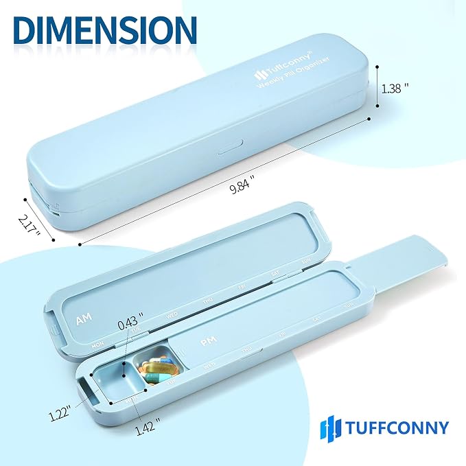 Weekly Pill Organizer - Travel Medicine Organizer, Pill Boxes and Organizer 2 Times a Day, 7 Day Pretty Pill Case, Pill Holder for Vitamins, Medicines and Tablets (Pastel Blue)