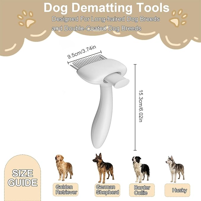 Self Cleaning Undercoat Rake Deshedding Brush for Long Haired Dogs Cats, Fit Golden Retriever, Border Collie ， German Shepherd ， Husky ， Animals Grooming Tool ， As a Gift for a Pet Owner