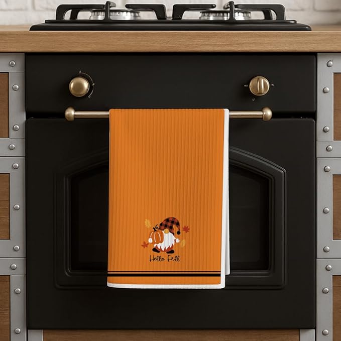 Thanksgiving Pumpkin Gnome Kitchen Fall Towel Gifts for Women,Hello Fall Tea Towel Baking Cooking Drying Cloth for Kitchen,Flour Sack Dish Towels,Farmehouse Decoration for Thanksgiving,Holiday