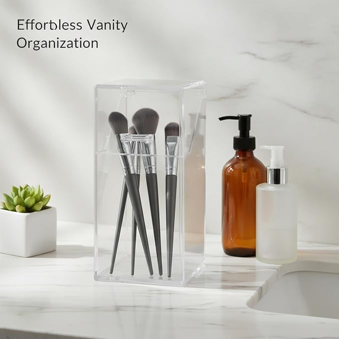 1 Pack Clear Storage Cup with Lid, Upright Desk Organizer for Pens and Tools, 8.3 Inch Tall