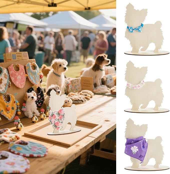 AHANDMAKER Wooden Dog Silhouette Display Stand Blank Pet Scarf Holder Dog Bib Rack for Pet Photography Craft Show PropsStore Display Photo Props Pet Accessory Booth