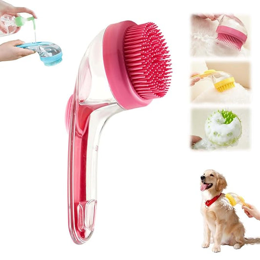 Pet Bath Brush, 2025 New 2 in 1 Dog Bath Brush with Built-in Shampoo Dispenser, Pet Wash Brush for Bathing Dog Grooming Massage Brush for Long Short Haired Dogs Cats Shower (Pink, Fine teeth)