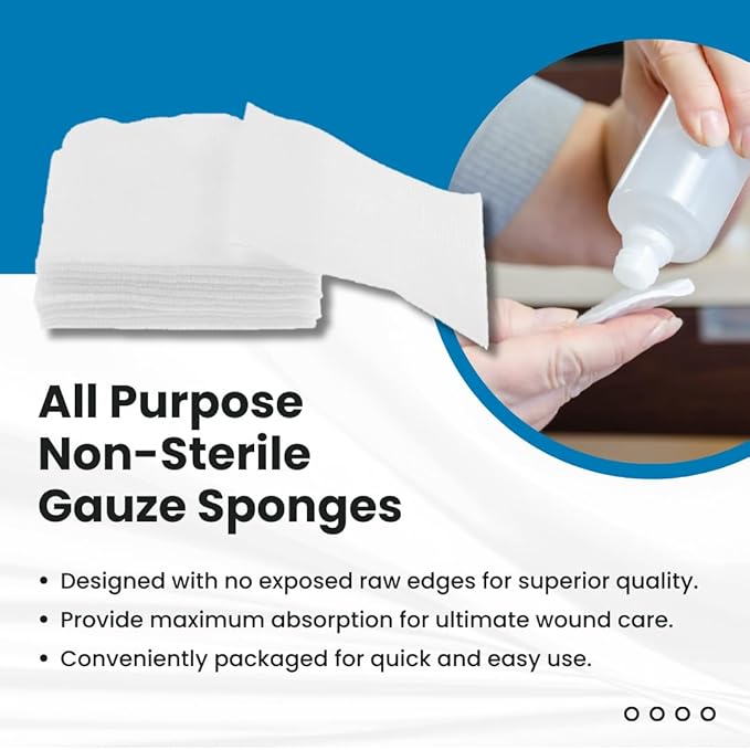Dealmed 2" x 2" Non-Woven Gauze Sponges (200 Count) 4-Ply All-Purpose Non-Sterile Absorbent Dental Gauze Wound Care Product for First Aid Kit/Medical Facilities (160 Cases)