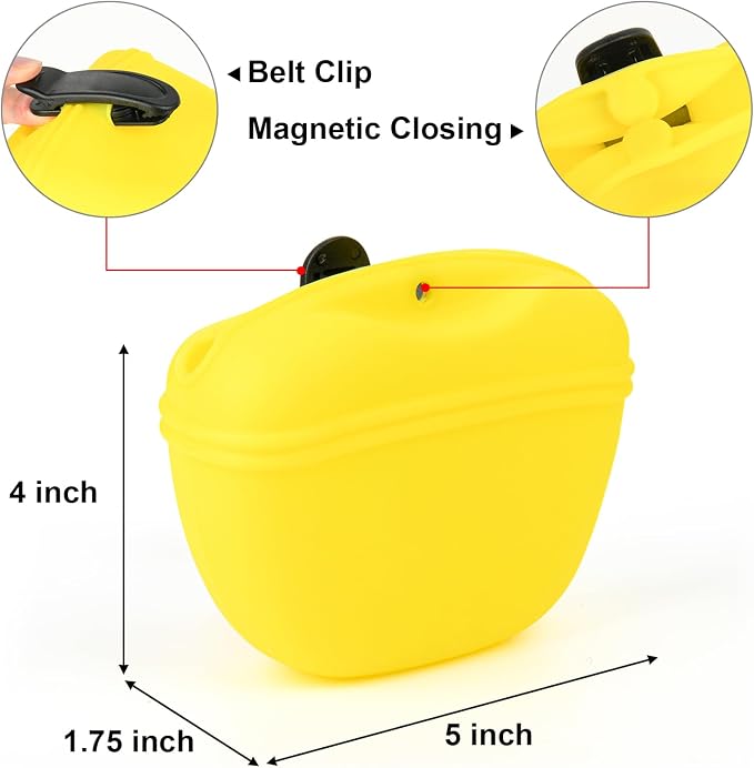 Cosmos 2 Pcs Pet Treat Bag Dog Training Pouch Silicone Portable Pet Training Container Dog Treat Holder with Buckle Closure and Waist Clip Dog Treat Pouches for Pet Training