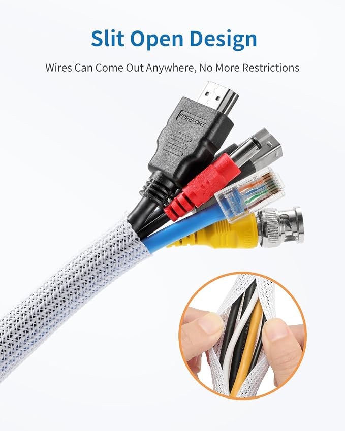 Yecaye 30ft - 1/2 inch Cord Protectors from Pets no Chew, White | Split Cable Management Sleeves, Wire Loom Tubing for TV USB Cord Protector, Cord Covers for Pets Bite-Resistant