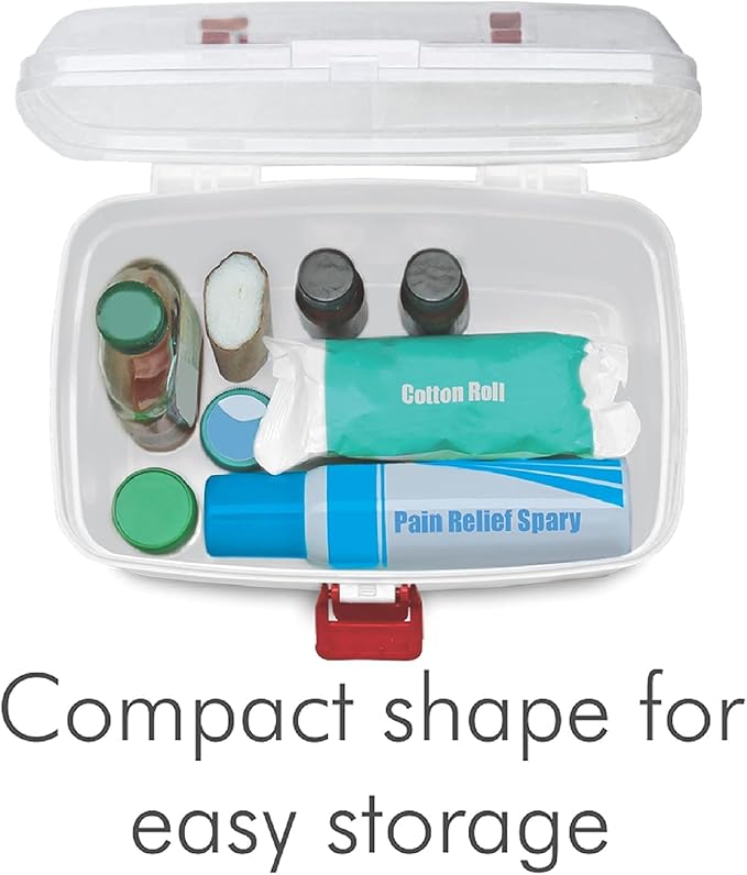 Silver Shark Plastic Medicine Box, First Aid Box, Detachable Tray with Handle, Emergency Indoor Outdoor Medical Utility Cabinet Organizer, Transparent, Portable & Lockable Container, White