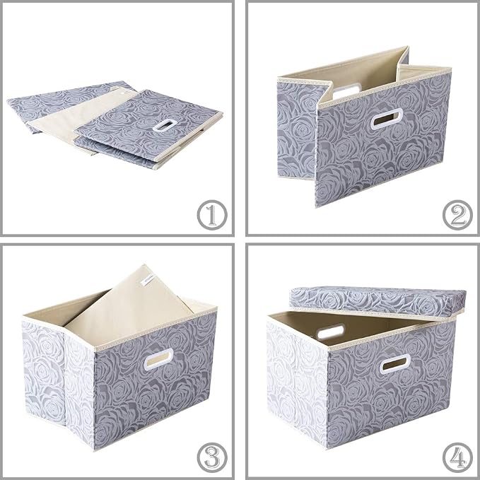 Collapsible Storage Boxes with Lids Fabric Decorative Storage Bins Cubes Organizer Containers Baskets with Cover Handles Divider for Bedroom Closet Living Room 14.9x9.8x9.8 Inch 1 Pack