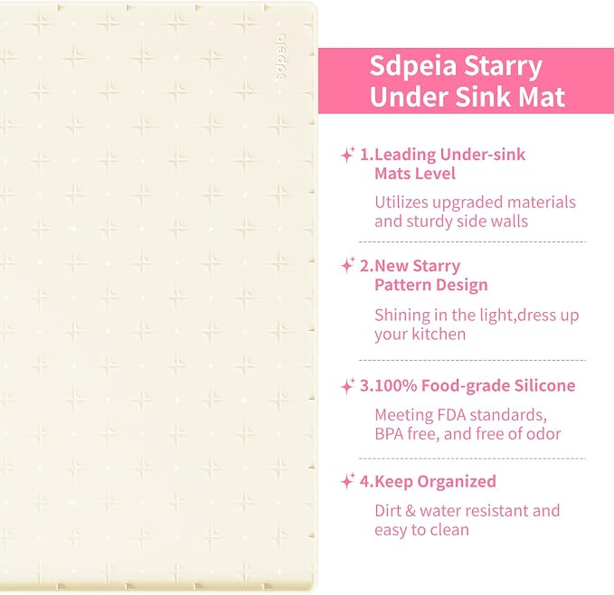 Sdpeia Under Sink Mat 28"×19" Waterproof Silicone Cabinet Liner & Sink Protector for Kitchen & Bathroom, Multi-Purpose Organizers Tray for Pets, Laundry, Cat Litter Mat