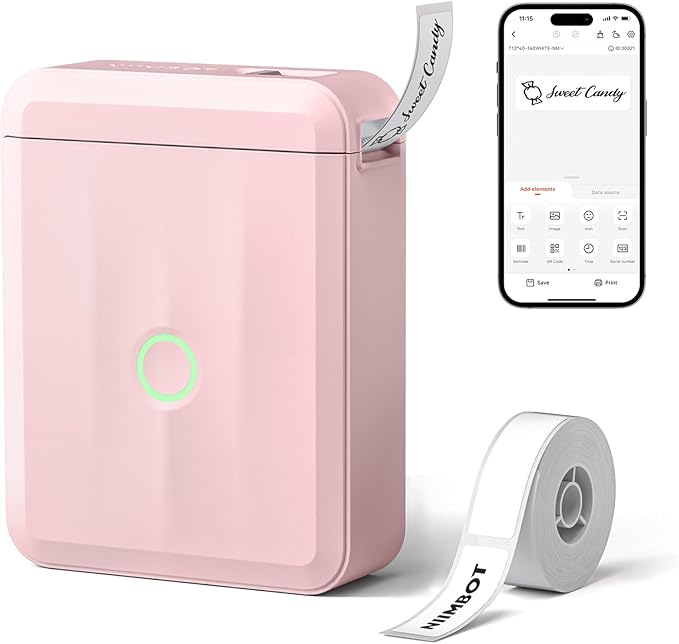 NIIMBOT D110 Mini Label Maker Machine with Tape for Home School, Pink | Portable Label Printer Bluetooth Thermal Sticker Labeler with Multiple Templates for Office Kitchen Jars Organization