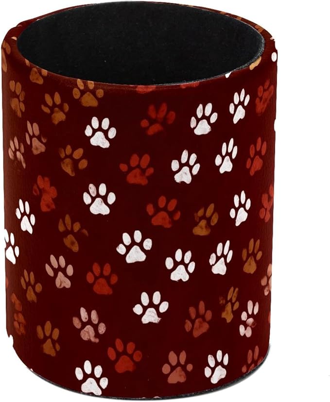 Faux Leather Pen Holder for Desk, Pencil Organizer Pet Paws Pen Cup Desk Decor Makeup Brush Holder Storage for Office Home