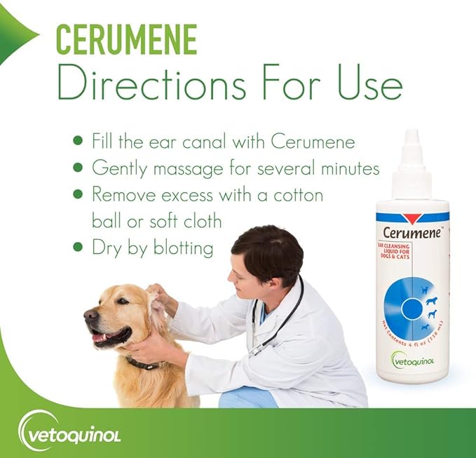 Vetoquinol Cerumene Ear Cleansing Liquid for Dogs and Cats, 4oz