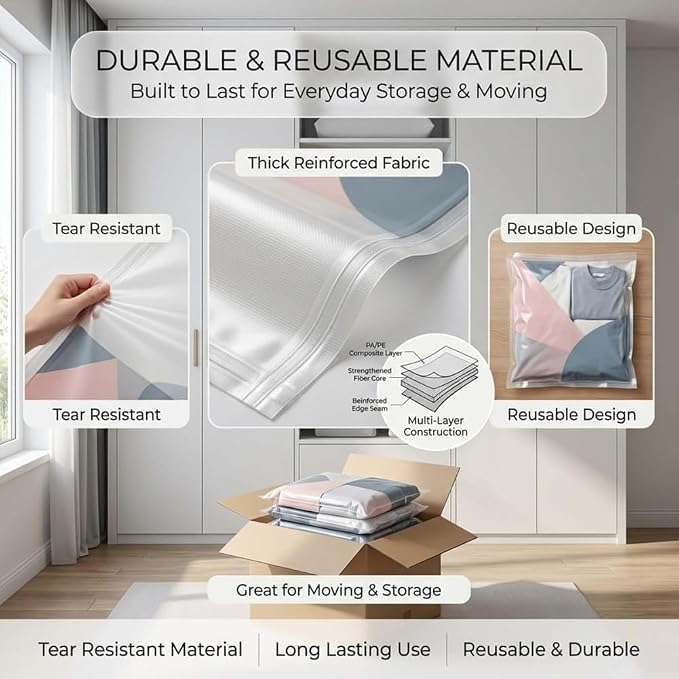 No‑pump Vacuum Storage Bags, Cube Compression Space Saver Bags, 3-Sec Fast Compression, No Pump Needed For Dorm And Home Organizing & Packing (2Pcs/M:19.7 × 27.6 × 11.8 in)