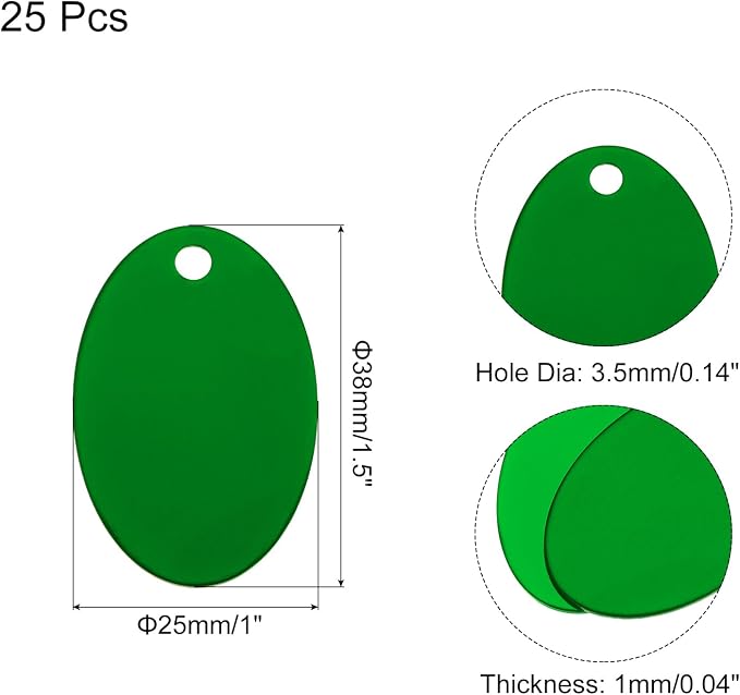 Rebower Aluminum Blank Tags Engraving Metal Stamping Blanks,[for Number Tag, Dog Tag,Pendant Decoration] - 1.5 x 1 Inch/Green / 25 Pcs