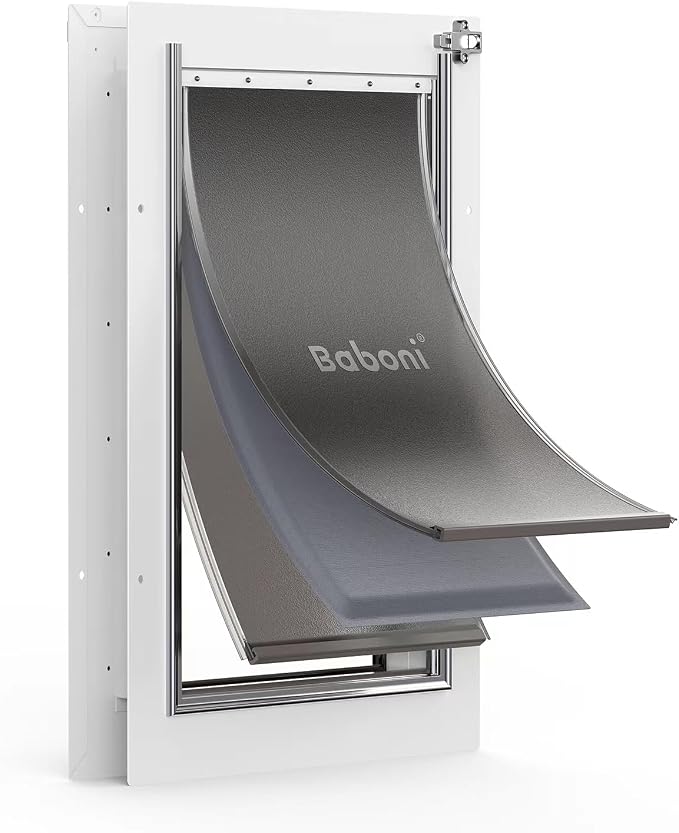 Baboni Dog Door for Door,Metal Frame,Large | Pets Up to 100 Lb,for Interior and Exterior Doors,Aluminum Lock,Metal Panel,Strong Magnetic Flaps