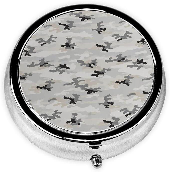 Pocket Pill Box, Army Camouflage 3D Print Compact Round Dispenser, Travel Organizer for Supplements, Waterproof Case Purse Carry for Hiking