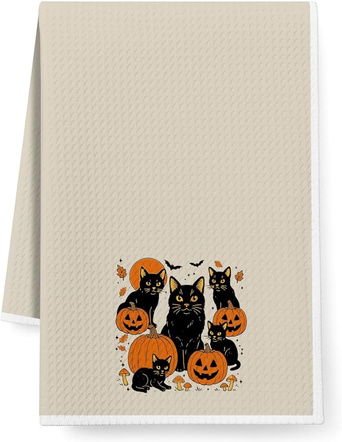 Funny Cat Pumpkin Gifts for Women Cat Mom Lover Lady, Fall Decor Kitchen Hand Towel,Dish Towels Baking Cooking Drying Cloth,Cute Hand Towel for Bathroom,Cats Themed Gifts for Halloween Birthday