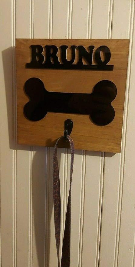Personalized Wooden Dog Leash Hangers Custom Leash Holder Puppy Pet Hook Name Bone Sign Wall Organizer Decor, Hook and Hardware Is Installed Ready To Use, No More Where's the Leash? A Must Have