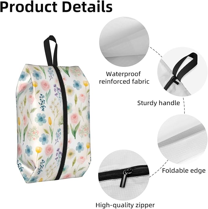 Watercolor Floral Rose Tulip Travel Shoe Bag for Men & Women, Waterproof Shoe Storage Organizer with Zipper, Portable Shoe Pouch for Sneakers, Heels, Sandals, Gym & Travel Luggage 2PCS