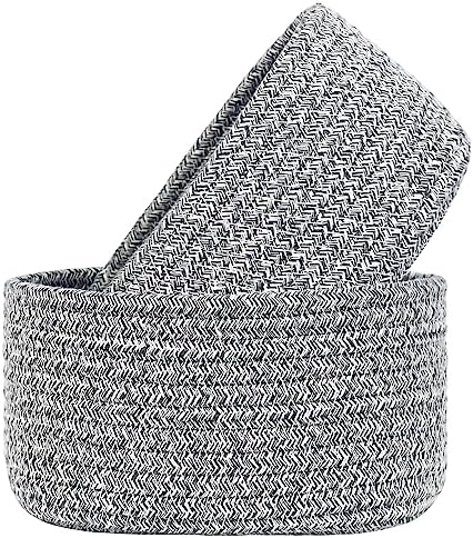 【2 Pack】ABenkle Small Woven Baskets, Tiny Oval Shallow Storage Baskets, Mini Cotton Rope Empty Decorative Basket, Boho Little Organizer Bins for Bathroom, Cat Dog Toy Gifts Baskets
