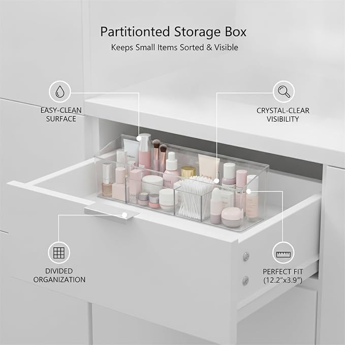 Multipurpose Clear PET Storage Box with Dividers, Versatile Organizer for Drawers, Vanities, and Desktops (1 Piece)