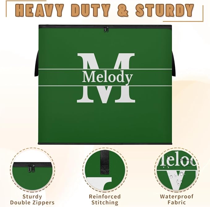 Personalized Storage Bags with Lid Large Blanket Clothes Organization and Storage Containers for Comforters,Bedding, Foldable Organizer with Reinforced Handle, Forest Green with Initial Letter