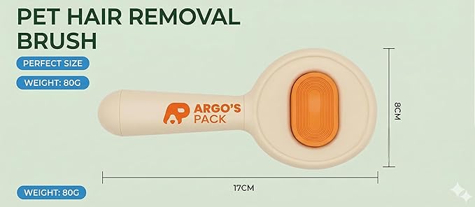 Argo's Pack - Pet Hair Remover Comb for Dogs & Cats, Effective Grooming Shedding Tool, Brush for Indoor Pets with Self-Cleaning Button, Safe Deshedding Tool for Short & Long Hair Pets (Orange)