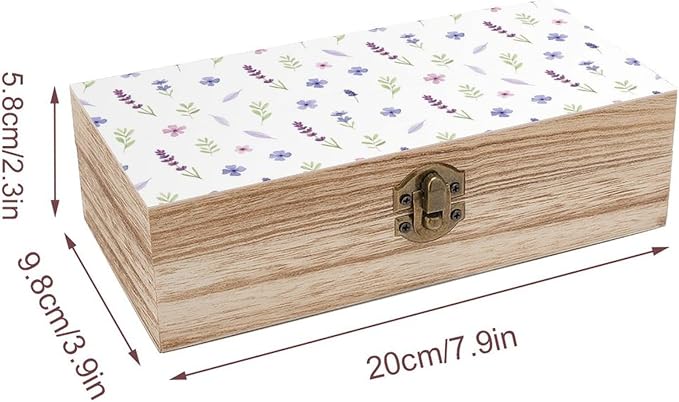Wooden Keepsake Box with Lid Memory Storage Case, Purple Lavender Floral | Flower Botanical Jewelry Organizer Boxes, Gift Storage Case for Photo Letters Party Favor Supplies
