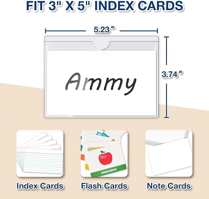 H4D 24 Pack labels for Storage Bins, 3" x 5" Plastic Clear Adhesive Pockets | Top-Open Index Card Holder, Waterproof & Removable Labels for Storage Bins, Totes, Containers, Shelves & Library Organization