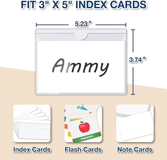 H4D 48 Pack labels for Storage Bins, 3" x 5" Plastic Clear Adhesive Pockets | Top-Open Index Card Holder, Waterproof & Removable Labels for Storage Bins, Totes, Containers, Shelves & Library Organization