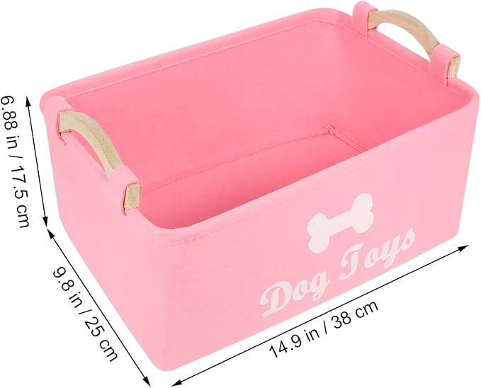 Felt Pet Toy Storage Box with Wooden Handles Lightweight Portable Organizer Bin for Household Pet Toys and Sundries 15.35X11.02X6.69 Inch Foldable Storage Container