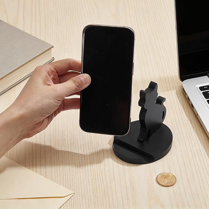 NBEADS Cell Phone Tablet Wooden Stand, Animal Phone Holder Cat Decorative Smartphone Desk Holder with Non-Slip for Various Models of Mobile Phones and Tablets, Black
