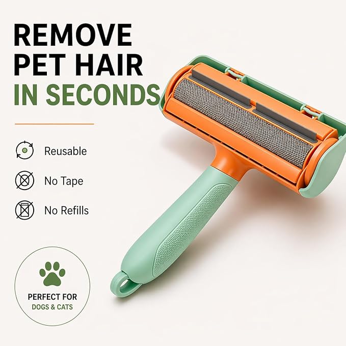 Pet Hair Remover Roller for Furniture, Couch & Car – Reusable Lint Roller for Dog & Cat Hair, No Sticky Tape Needed