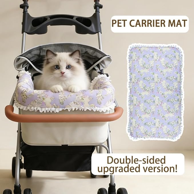 Plush Pet Stroller Pad, Removable Quilted Cotton Liner with Raised Anti Slip Edges Compatible with Dog Cart Strollers, Washable Traveling Cushion for Cats Puppies