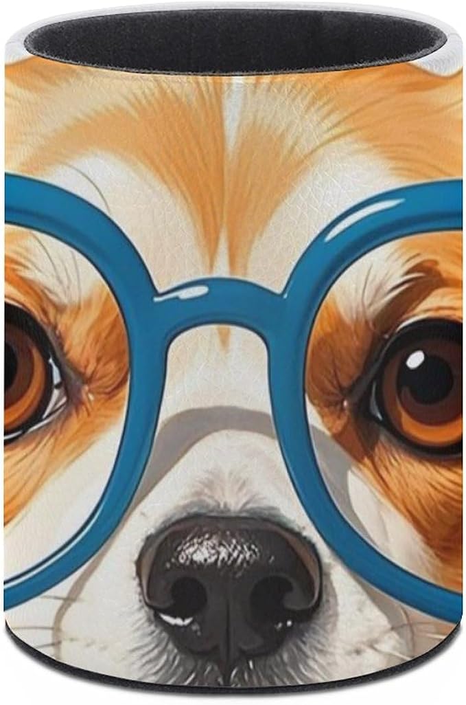 Pet Dog Soft Bow Tie, Oversized Glasses Pen Holder for Office, Circular PU Leather Pencil Cup for Home, Makeup Brush Storage Organizer, Pencil Case, Multifunctional Pen Box for Desktop