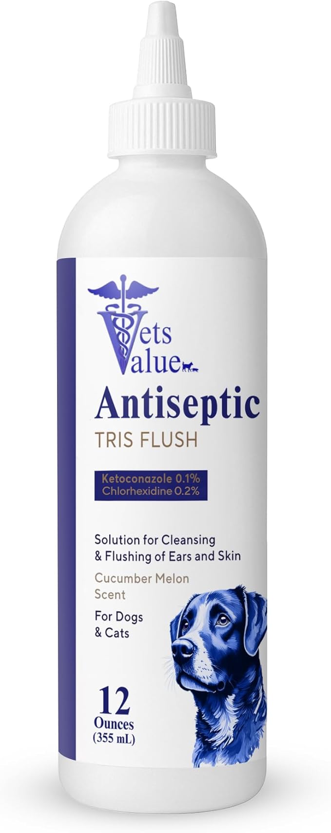 Vets Value Tris Flush Ear Cleaner for Dogs & Cats – 8oz Alcohol-Free, Non-Stinging Veterinary Ear Wash – Supports Routine Ear Hygiene, Odor Control, Gentle Formula – Made in USA