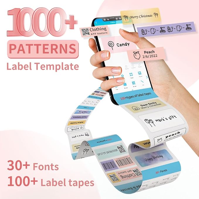 Phomemo D30 Portable Thermal Printer, Bluetooth Mini Label Maker Machine | Lightweight Small Label Maker Printer, Versatile Abundant Templates Fonts & Icons for Kids Home School Office, Easy to Use