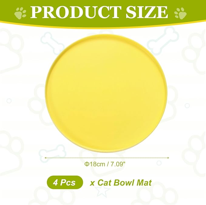 Cat Food Mat, 7x7 Inch Silicone Pet Feeding Mat Non-Slip Round Waterproof Dog Water Bowl Tray Raised Edge Protects Floors (2Pcs, Yellow), Intended for Pets Bowl/Fountain