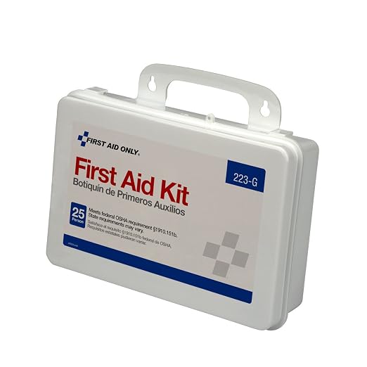First Aid Only 223-G 25-Person OSHA-Compliant First Aid Kit for Office, Home Renovation, Job Sites, and Construction Vehicles, Gasket Provides Extra Water Resistance, 107 Pieces