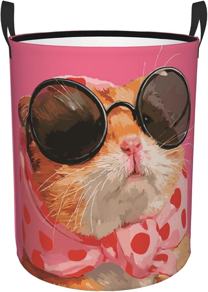 Cute Trendy Hamster Pet Art Laundry Hamper 13.8x16.5 Inches | Clothes Basket With Handles, Versatile Storage Organizer For Home Decor, Laundry Room, Dorm, Living Room, Bathroom, Gifts