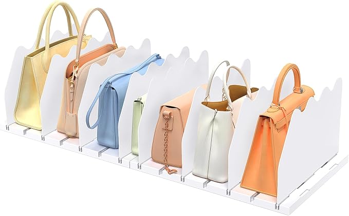 SOYO Adjustable Shelf Dividers for Closet, Purse Organizers for Bag, White | Acrylic Handbag Storage Pocketbook Organizer, Bookshelf Separators for Bedroom Armoire Wardrobe Office Cabinet