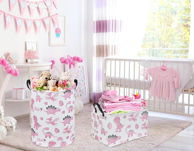 Rectangular Pink Baskets,Dinosaur Basket Cute Storage Basket Organizer for Kids Room Dinosaur Decor ,Clothers,Toys Box,Books,Kid's Gifts Storage. (Pink Dinosaur)