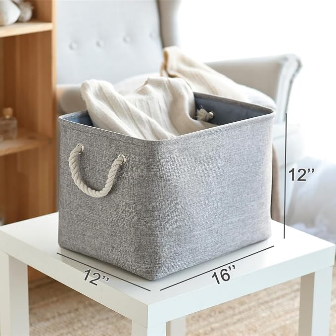 Storage Basket for Organizing - 16x12x12 inch 3 Pack Fabric Storage Cubes, Cube Storage Bin for Shelves Closet Organizer Cloth Gift Toy (Grey)